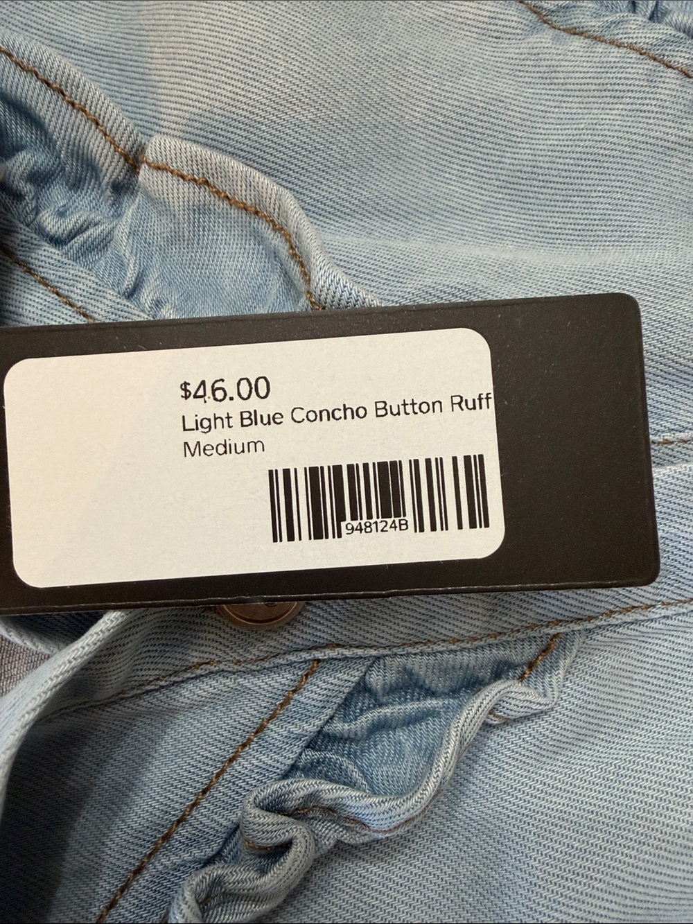 LUCKY & BLESSED, NWT, LIGHT-WASH DENIM BLOUSE. SIZE M - Picture 12 of 12